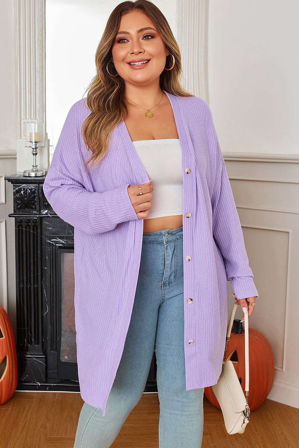 Rosie Waffle Knit Front PLUS Cardigan-2