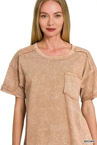 Zenana Halo Snow Washed Exposed Seam Top & Shorts Set-3