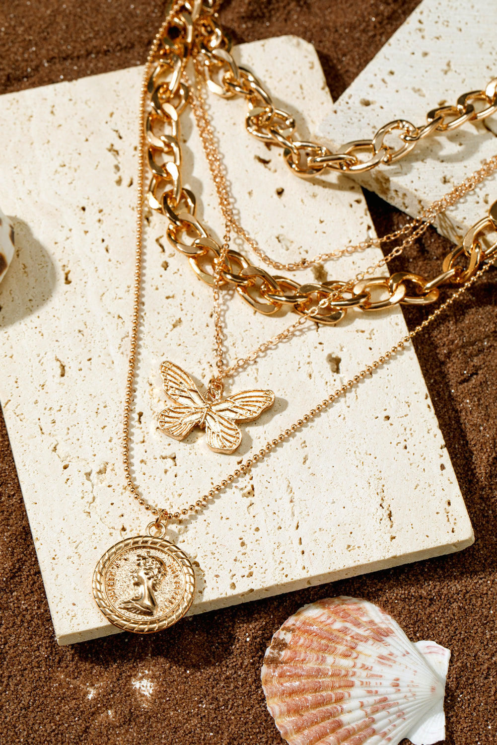 Amara Multilayer Butterfly Charm Necklace-3