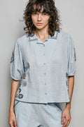 POL Button Down Embroidered Floral Short Sleeve Shirt-0