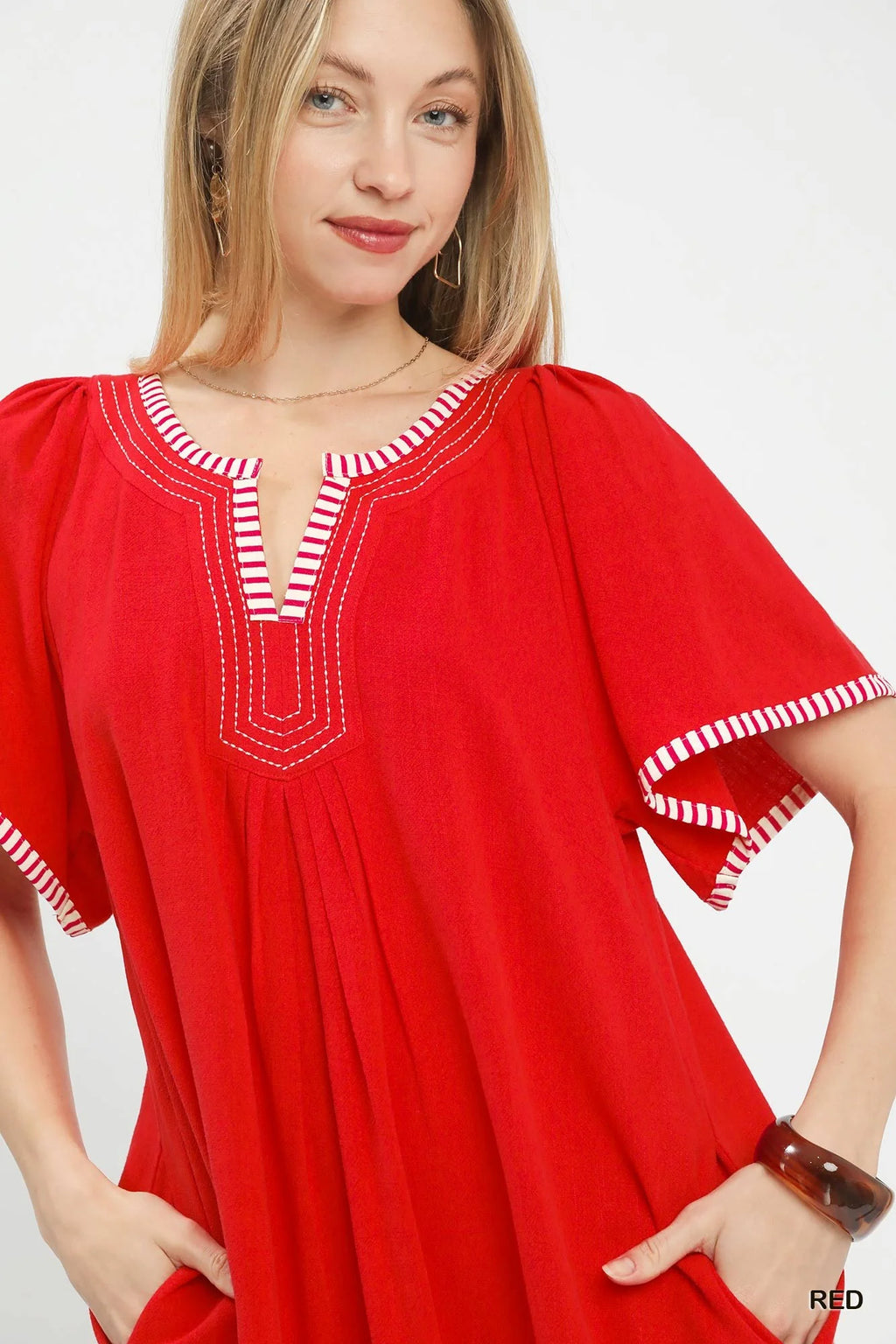Umgee Linen Trim Tunic Dress-3