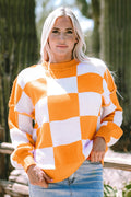 Ashley Checkered Bishop Sleeve Sweater-0