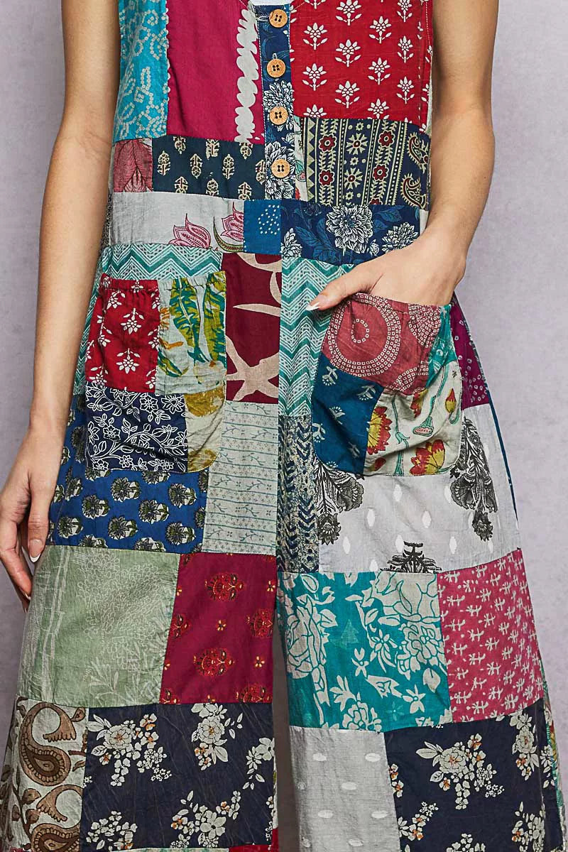 POL Sleeveless Patchwork Wide Leg Jumpsuit-4