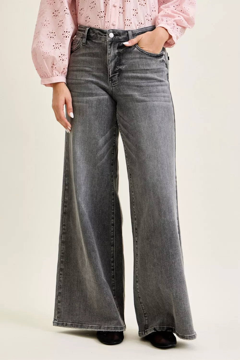 Judy Blue Mid Rise Palazzo Split Back Yoke-1