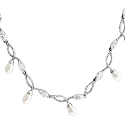 7X420 - Rhodium 925 Sterling Silver Necklace with Synthetic Pearl in White-1