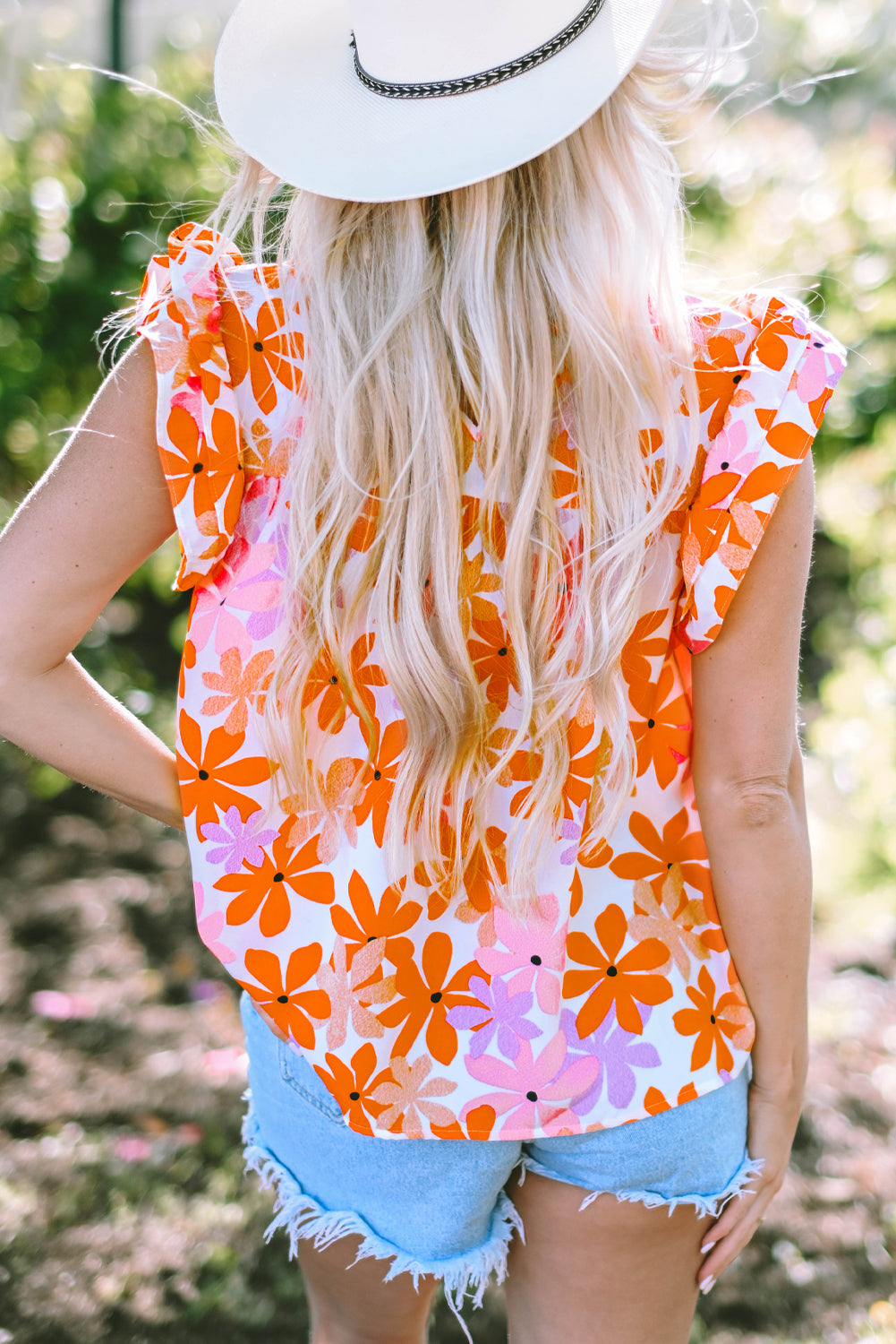 Alison Ruffled Sleeve Smocked Floral Top-1