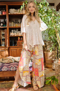 And The Why Printed Smocking Waist Side Slit Wide Leg Pants-0