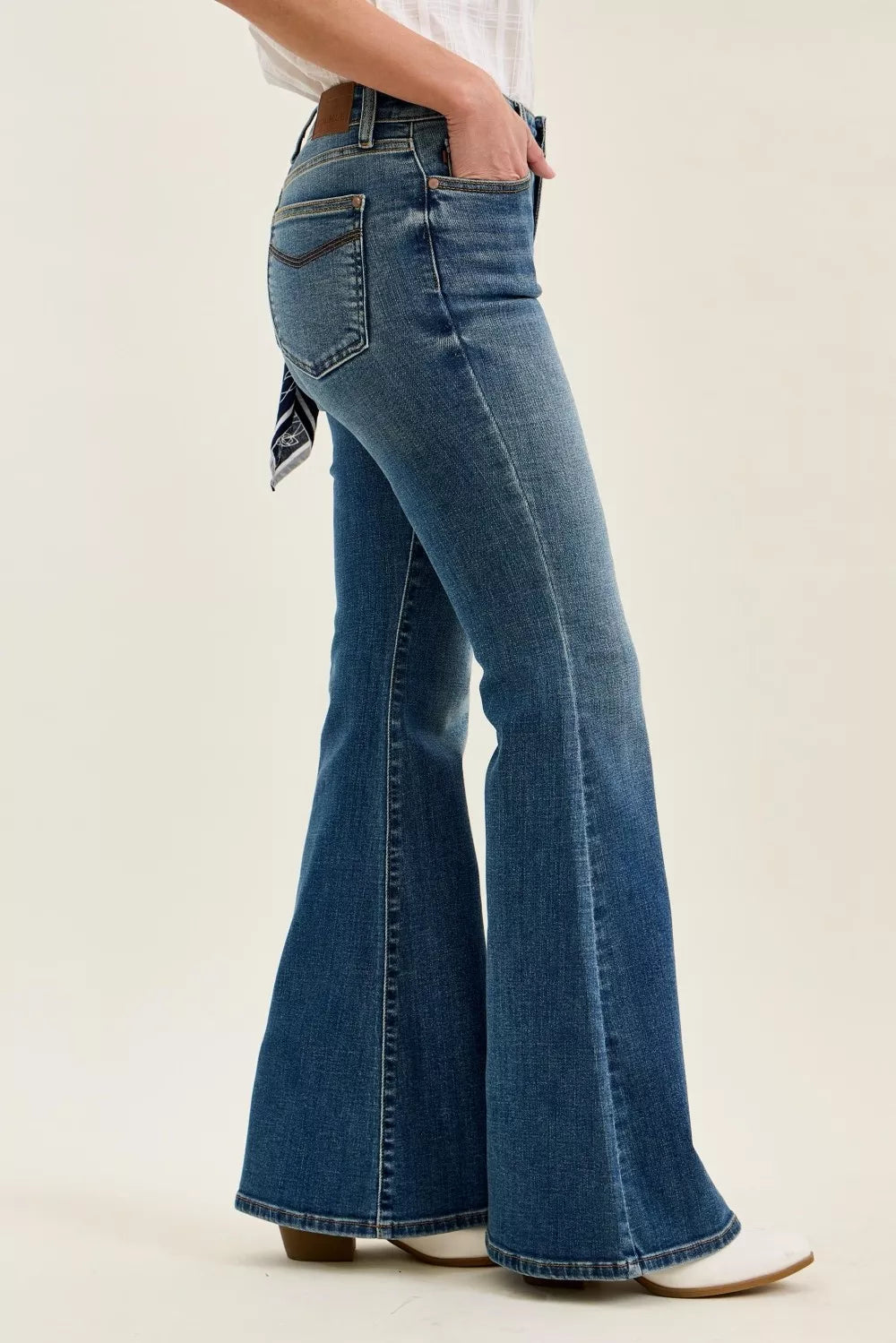 Judy Blue Mid Rise Jaqueline Flare with Triple Needle Back Pkts and Bandana Loop-1