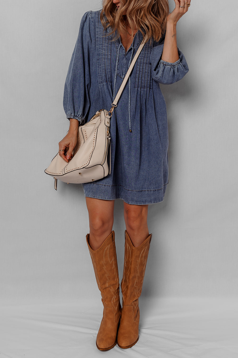 Autumn Tied Pleated Mini Dress-3