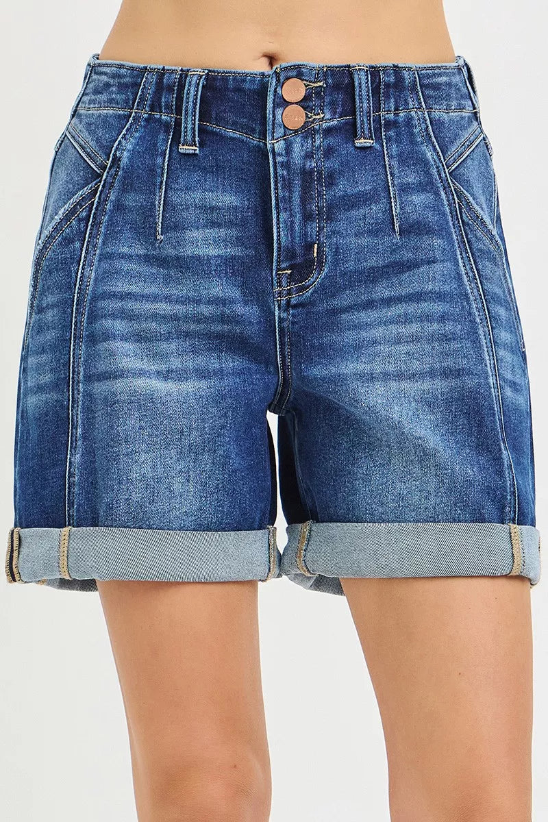 RISEN High Rise Seamed Roll Up Shorts-0