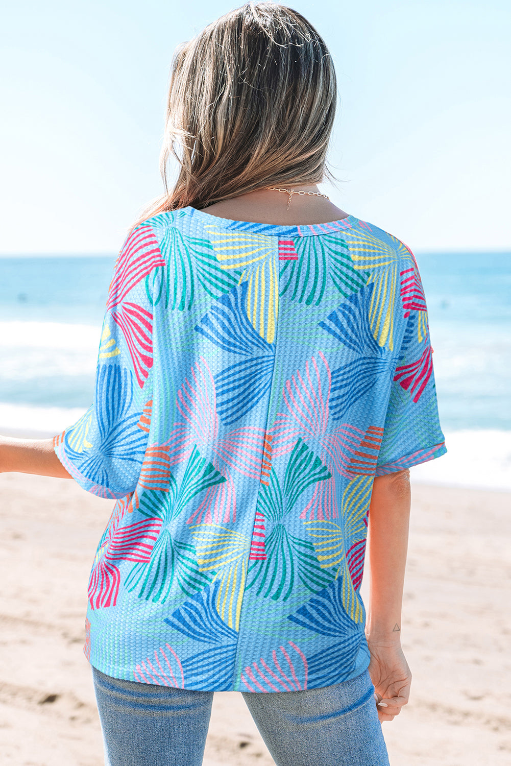 Lilyana Bowknot Waffle Crewneck Loose Short Sleeve Top-1