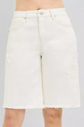 RISEN Slouchy Relaxed Floral Embroidered Bermuda Denim Shorts-0