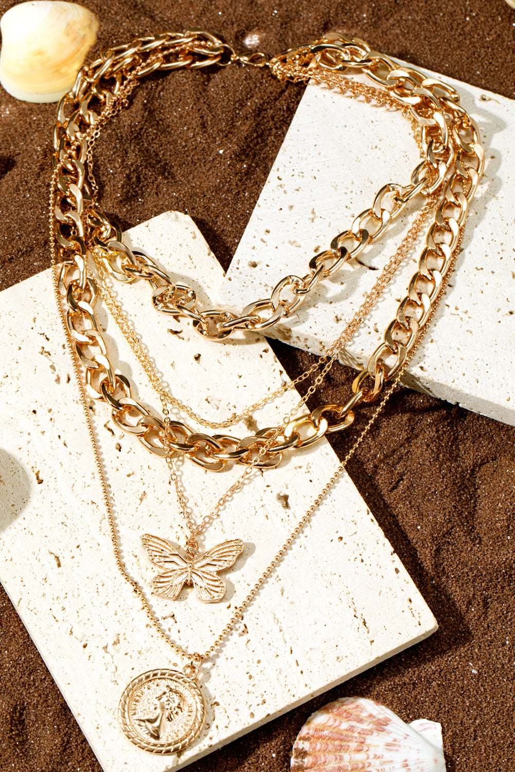 Amara Multilayer Butterfly Charm Necklace-4