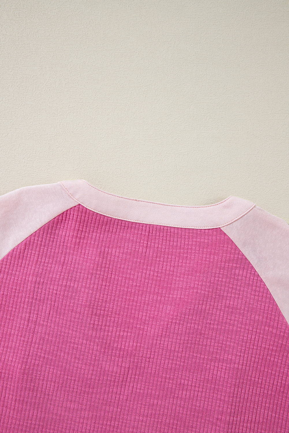 Bright Pink Textured Colorblock 3/4 Sleeve Oversize Top