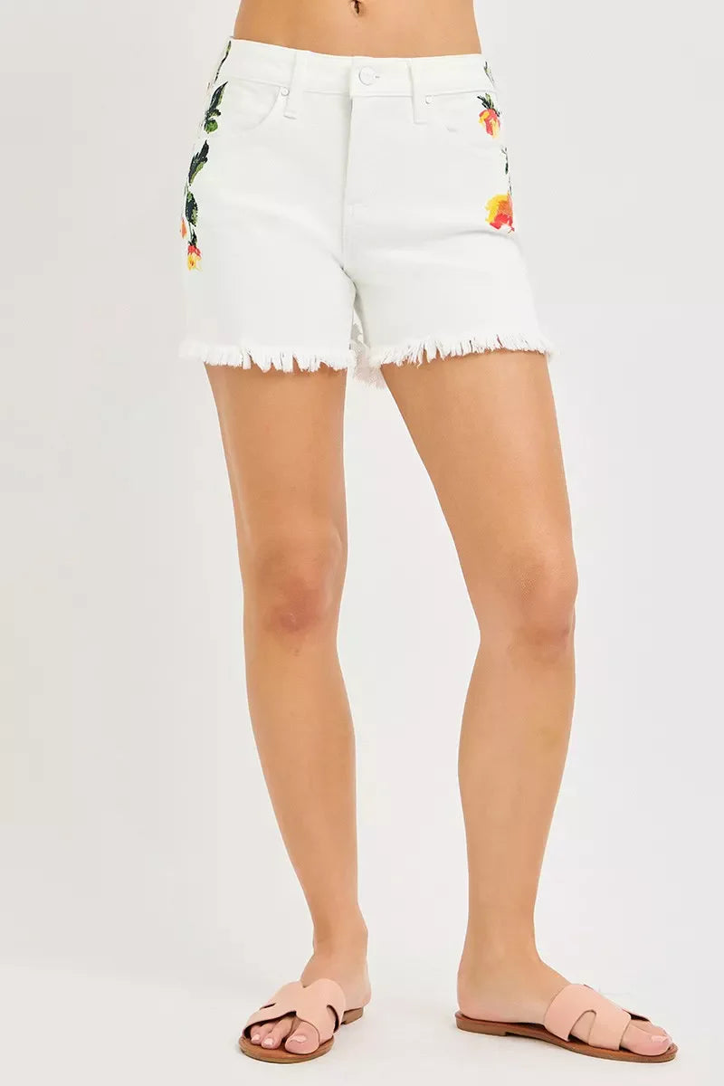 RISEN Tummy Control High Rise Flower Printed Shorts-1
