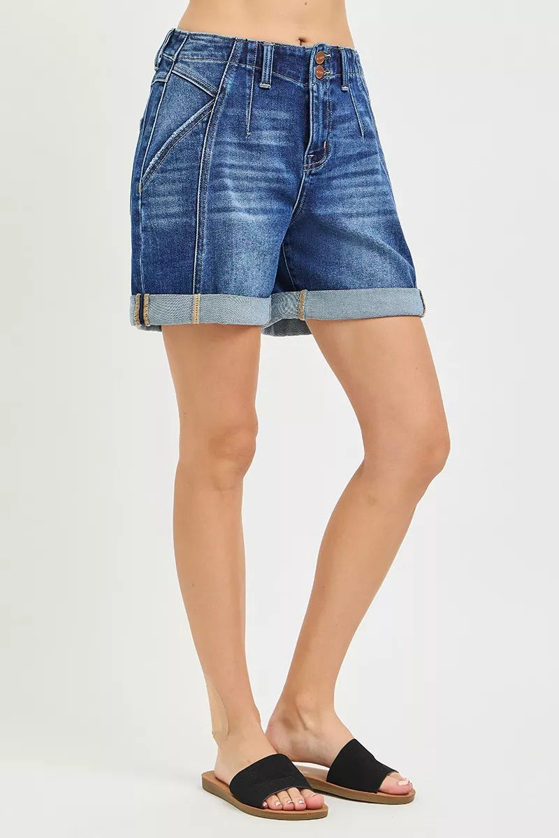 RISEN High Rise Seamed Roll Up Shorts-2
