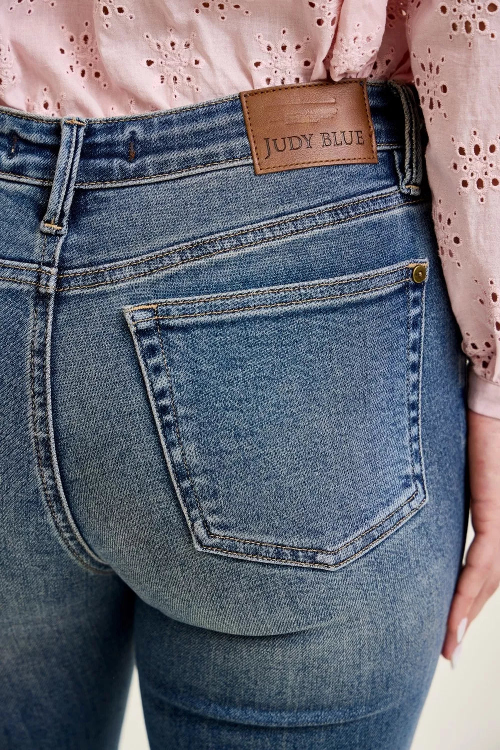 Judy Blue Mid Rise Flare Jeans with Front Flap Pockets-4