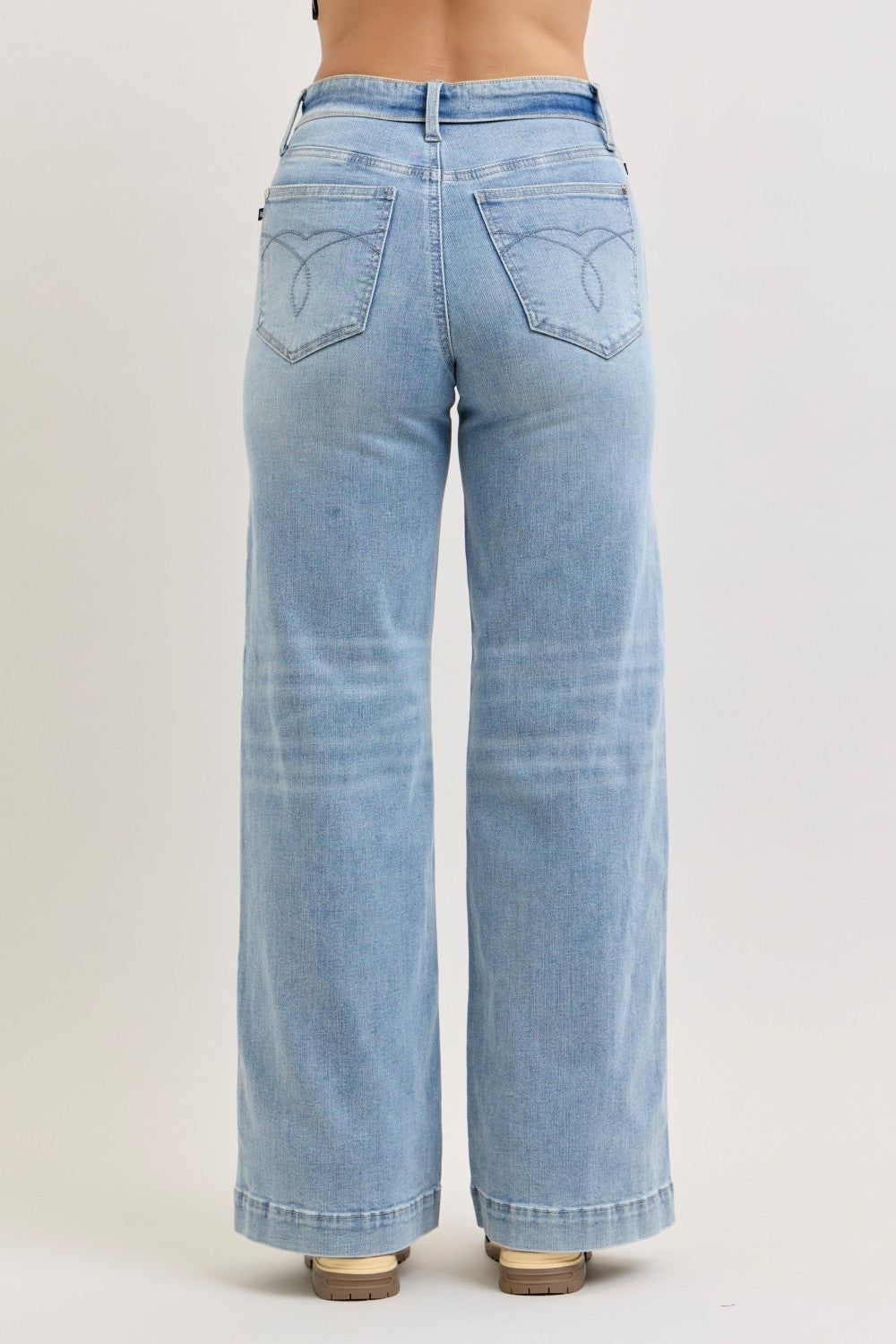 Judy Blue Mid Rise Retro Wide Leg Jeans with Fold-over Waistband-3
