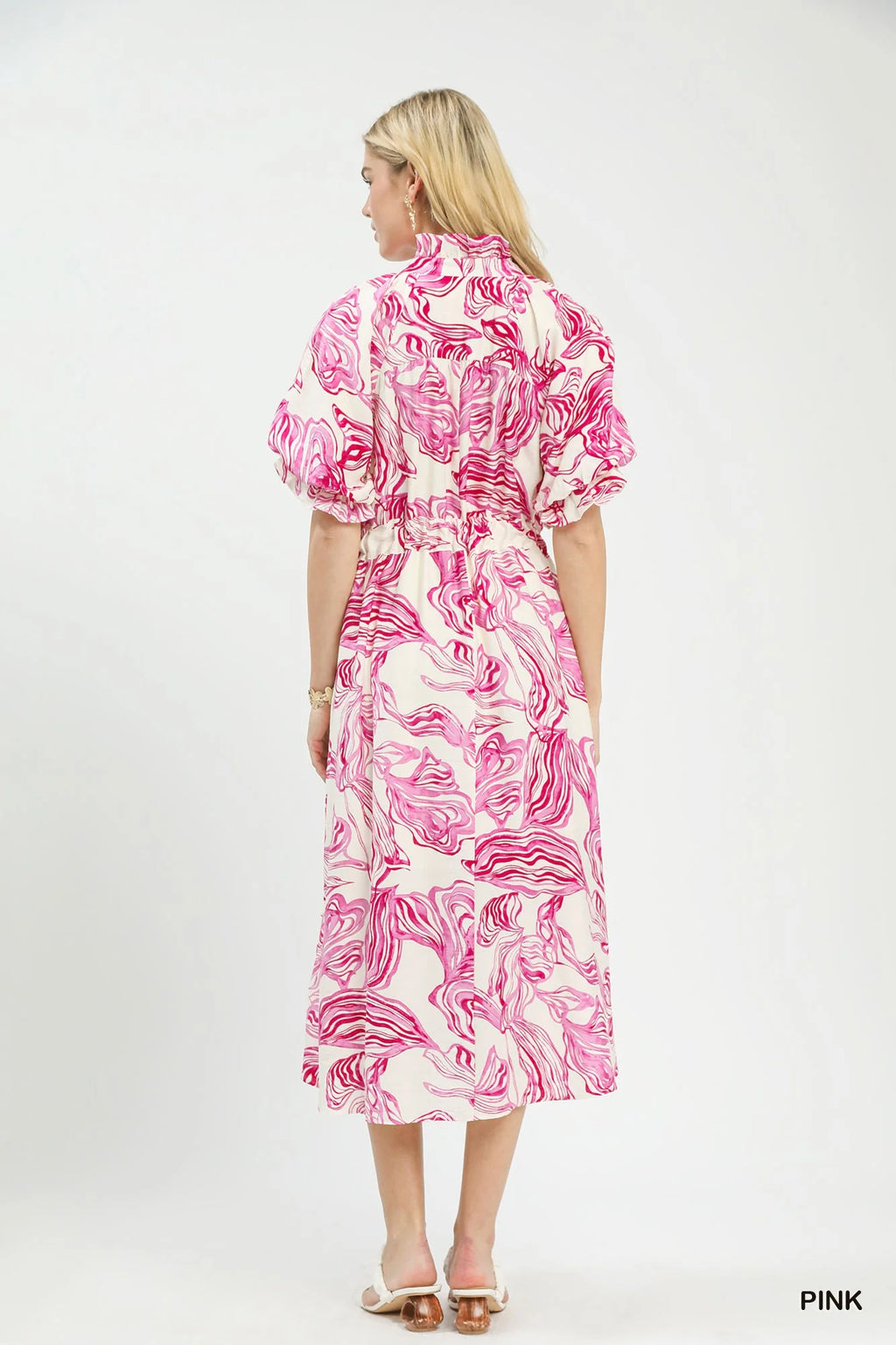 Umgee Abstract Print Smocked Tie Waist Midi Dress-2
