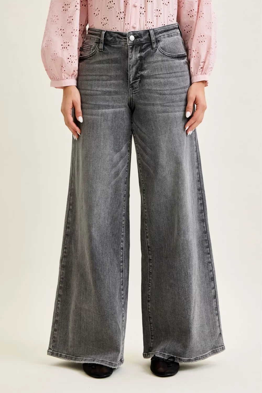 Judy Blue Mid Rise Palazzo Split Back Yoke-0
