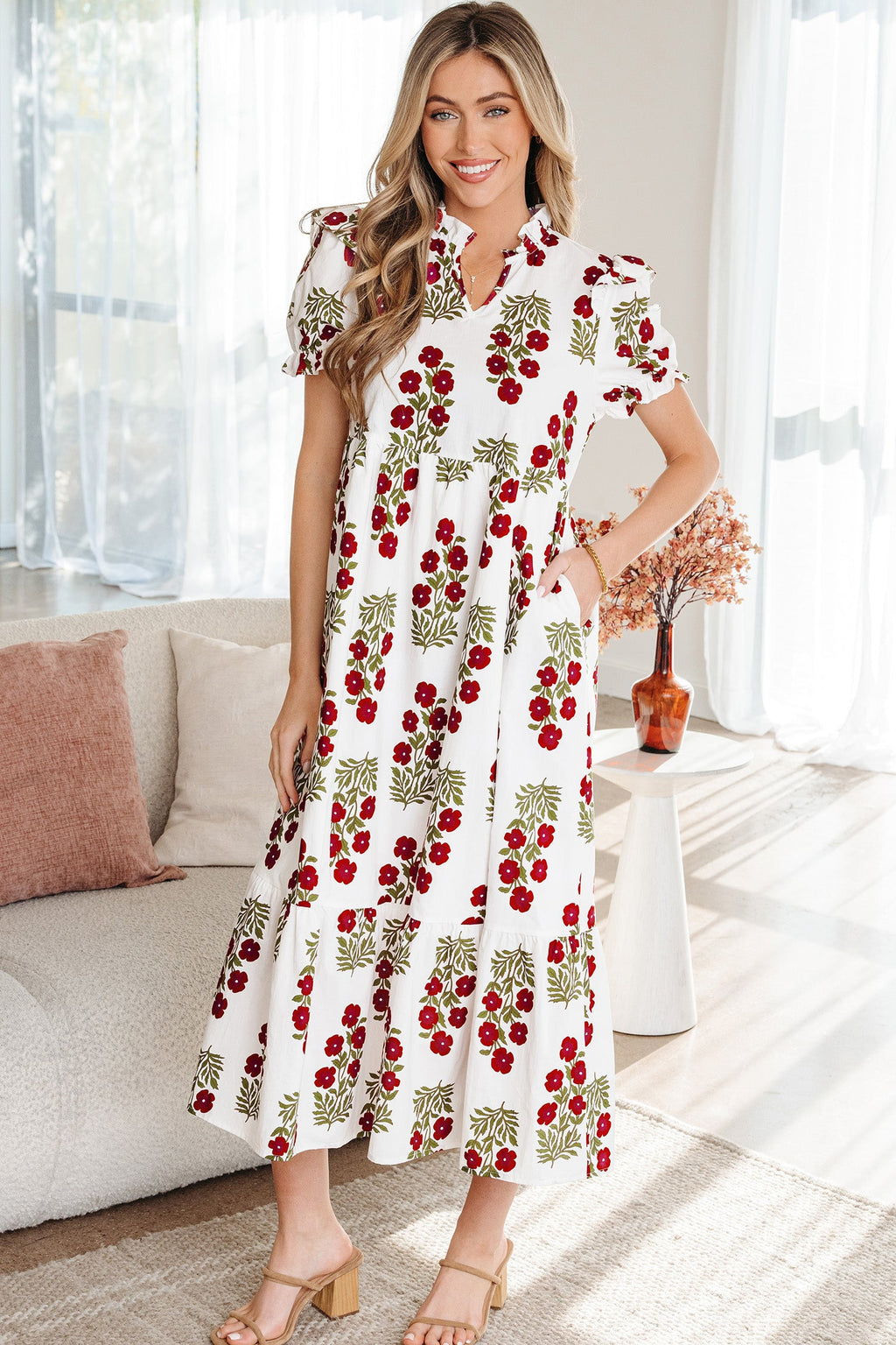Promise Sleeve Tiered Maxi Dress-0