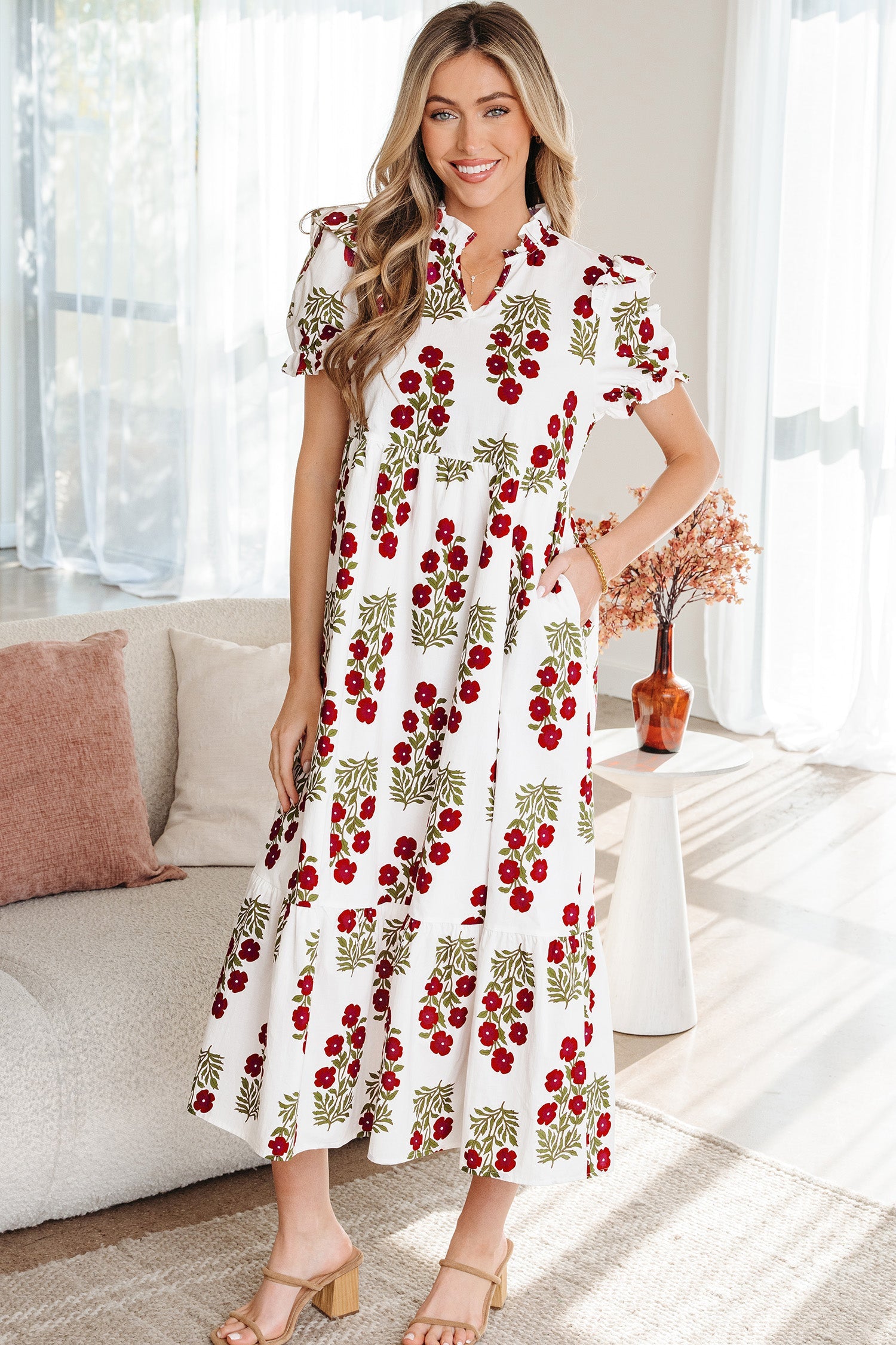 Promise Sleeve Tiered Maxi Dress-0