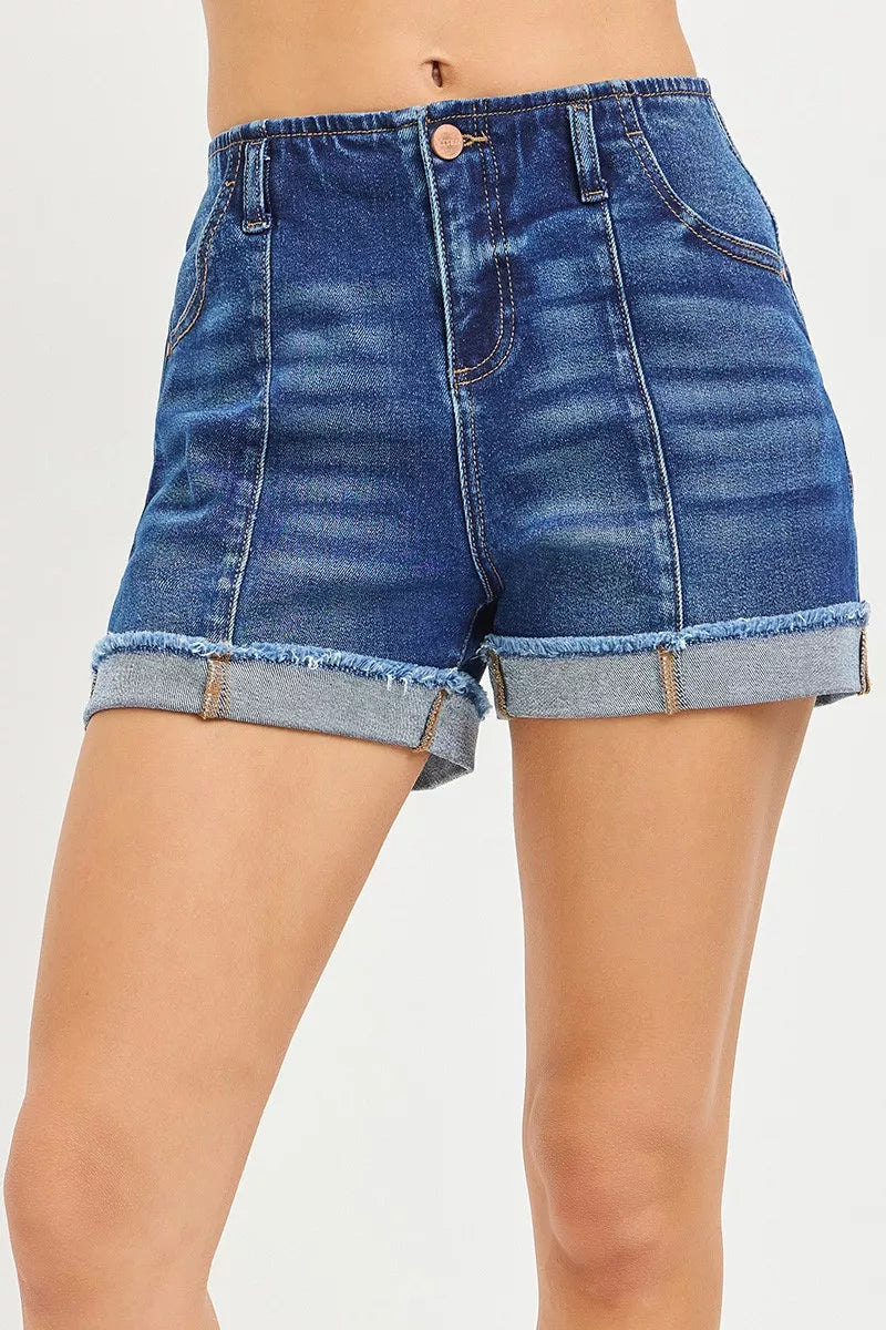 RISEN Slouchy Cuffed Denim Shorts-0