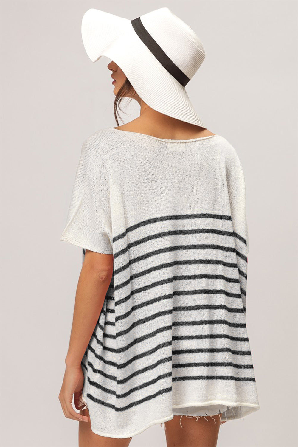 BiBi V Neck Striped Short Sleeve Top-1