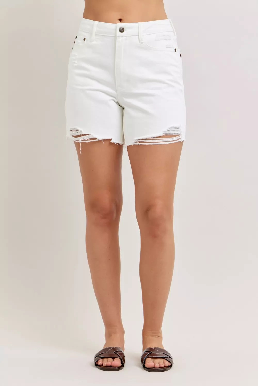 Judy Blue High Waist Rigid Magic Dad Short with Cell Phone Back Pocket-0
