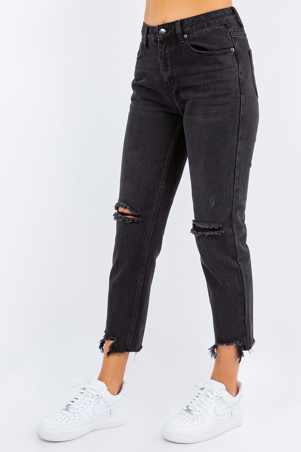 American Bazi High Waist Distressed Cropped Straight Jeans-2