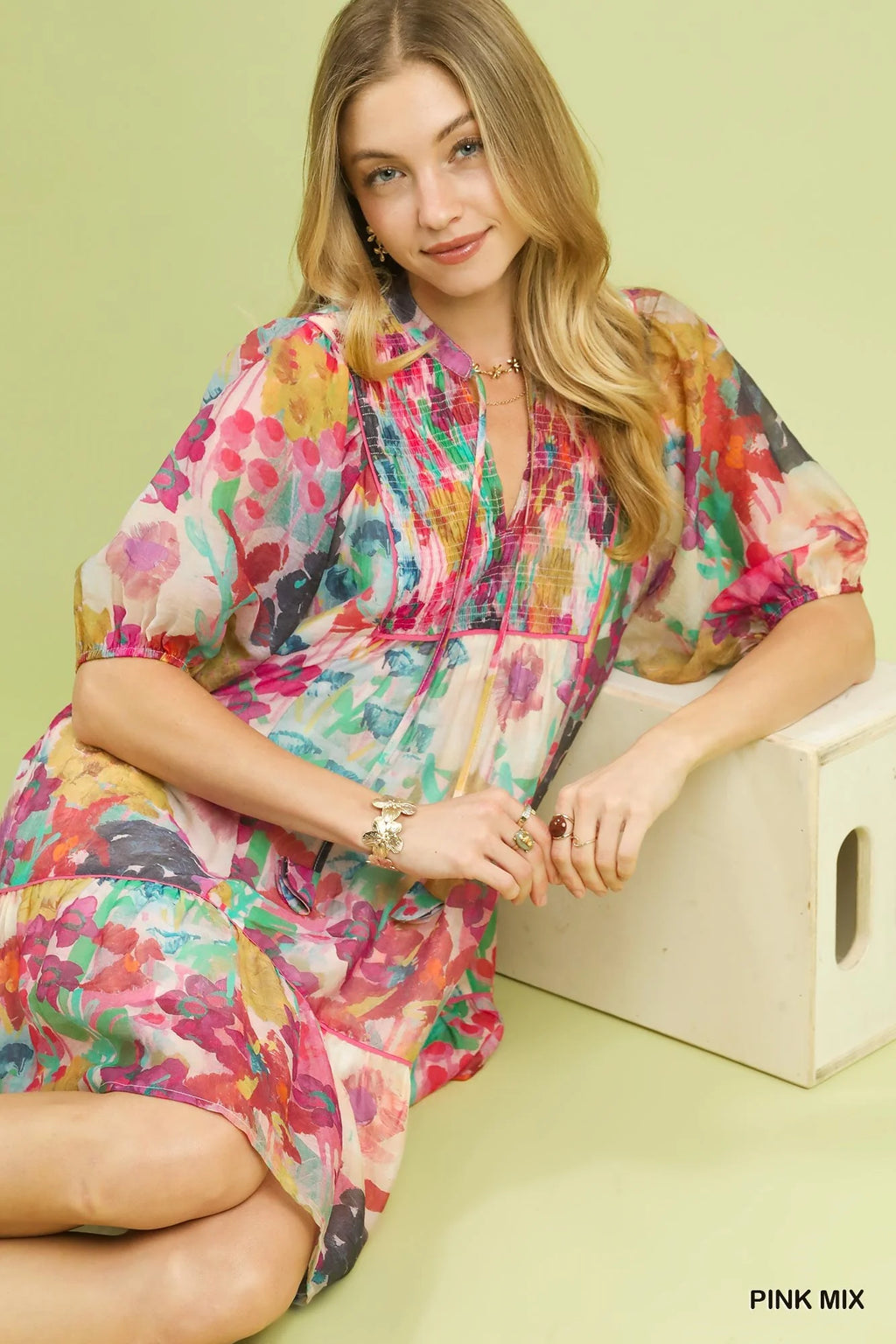 Umgee Mix Watercolor Floral Babydoll Dress-4