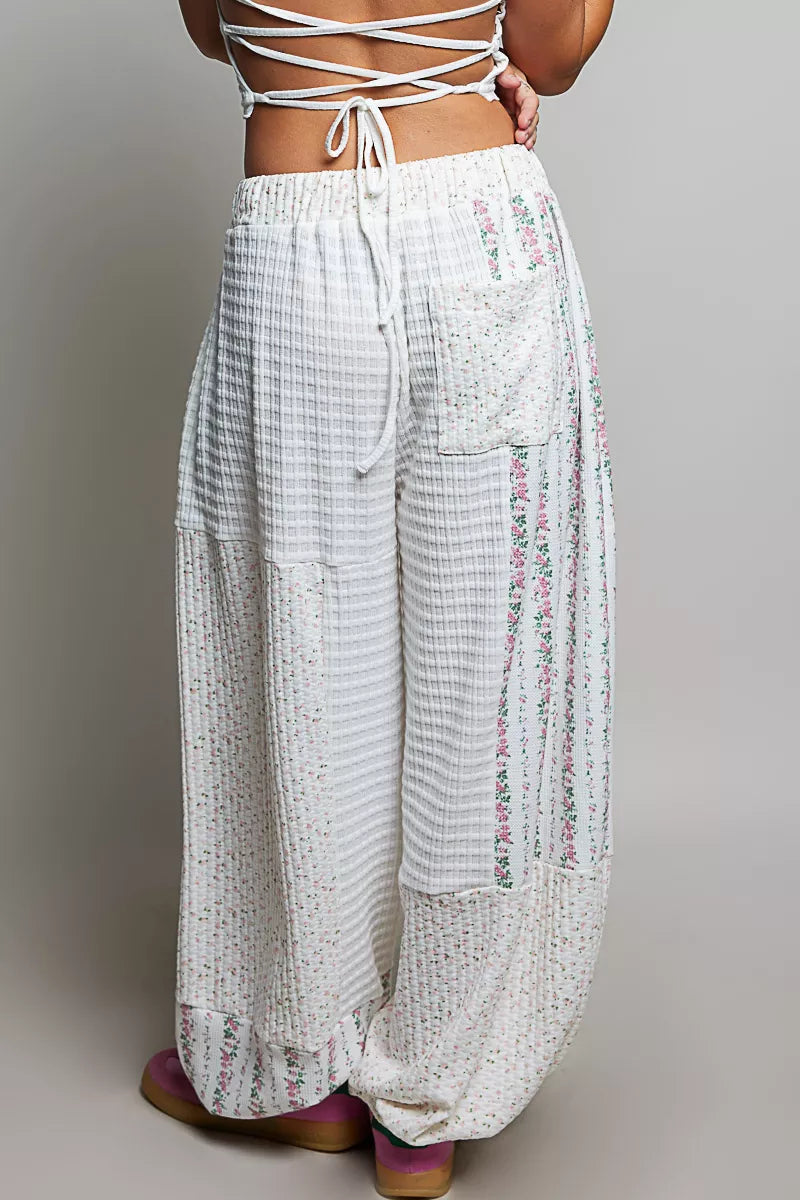 POL Patchwork Mixed Knit Wide Leg Pants-2