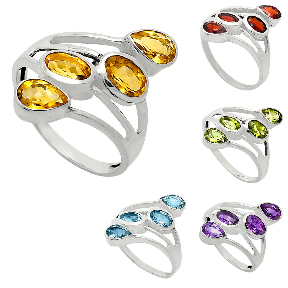 Sterling Silver Multi Gemstone Pear, Oval Shape Statement Ring for Women AGR1024 R-1053-1