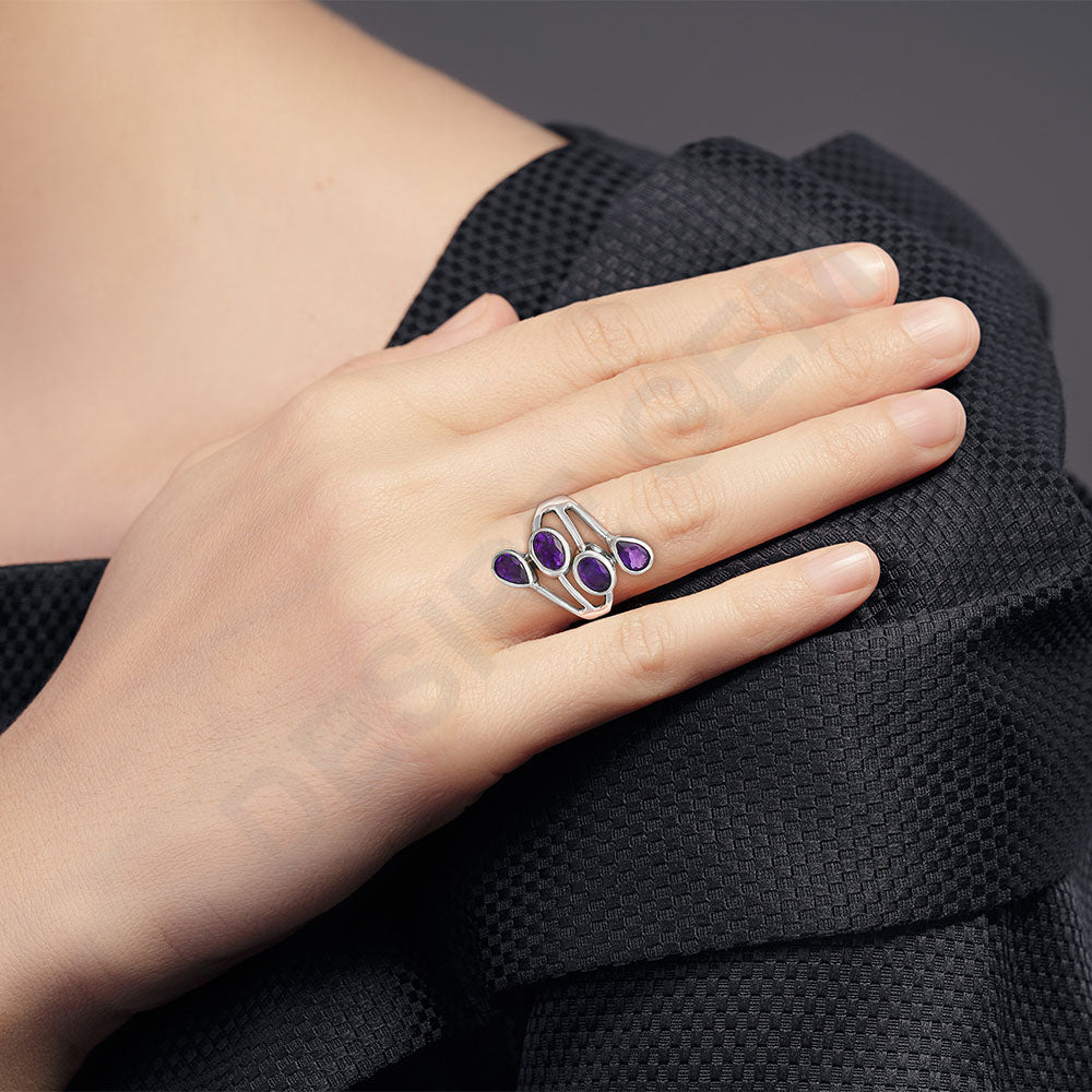 Sterling Silver Multi Gemstone Pear, Oval Shape Statement Ring for Women AGR1024 R-1053-0