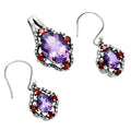 Oval Gemstone with Garnet Pendant Earrings Set 925 Sterling Silver AGT1010 T-1020-2