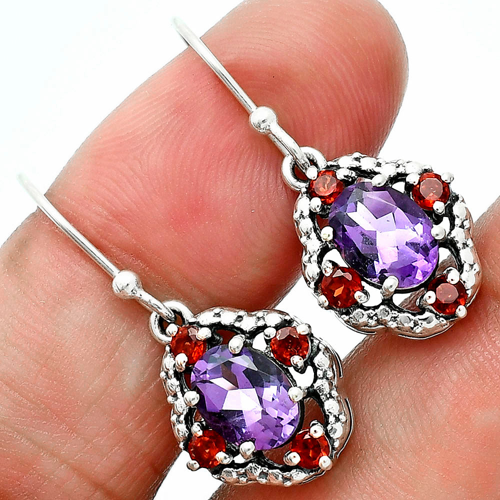 Oval Gemstone with Garnet Pendant Earrings Set 925 Sterling Silver AGT1010 T-1020-4