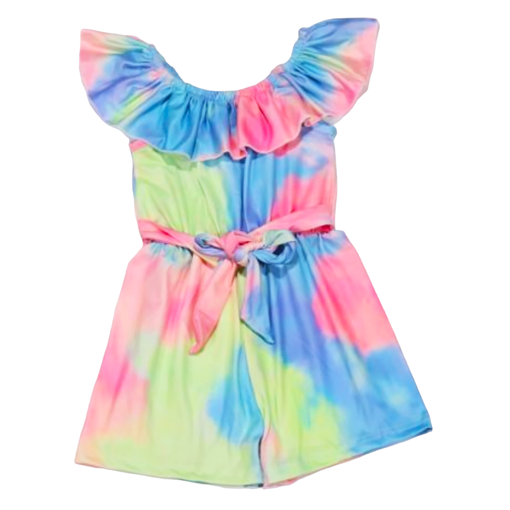 Girls Pastel Tie Dye Shorts Jumpsuit Easter Spring Kids Romper-0