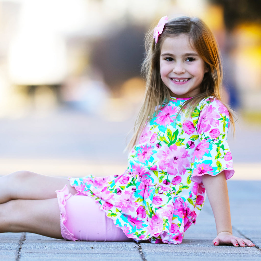 AnnLoren Little & Big Girls 3/4 Angel Sleeve Spring Floral Cotton Knit Ruffle Shirt-4