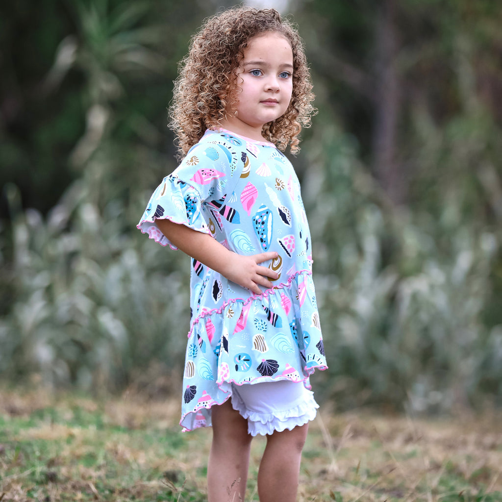 AnnLoren Girls Seashell  3/4 Angel Sleeve Cotton Knit Shirt-1