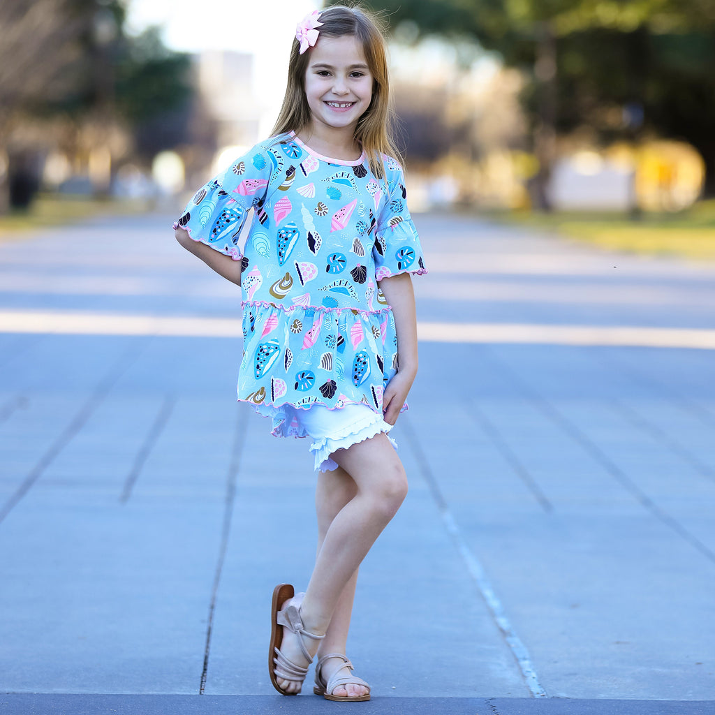 AnnLoren Girls Seashell  3/4 Angel Sleeve Cotton Knit Shirt-4