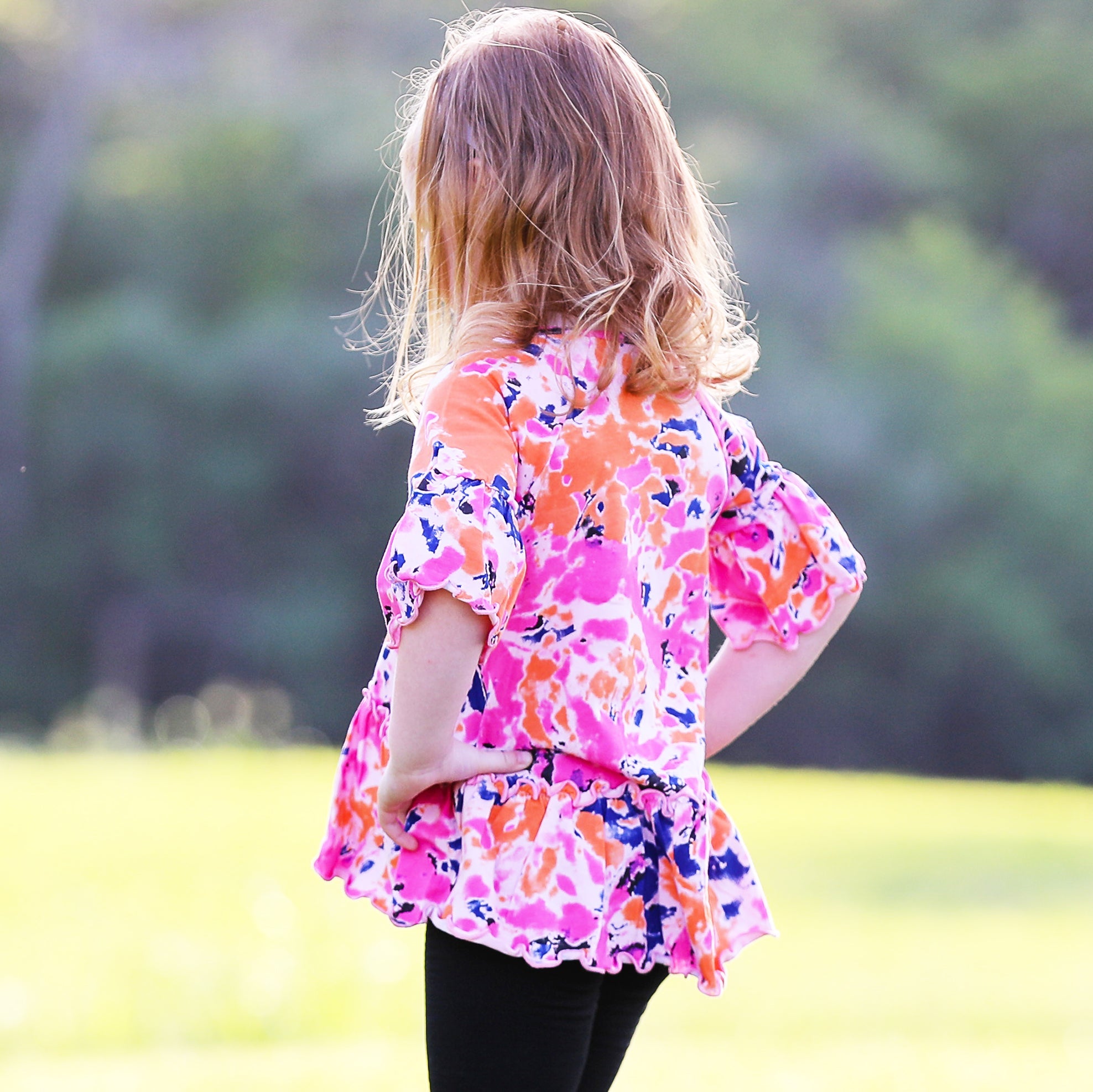 AnnLoren Girls 3/4 Angel Sleeve Tie Dye Cotton Knit Ruffle Shirt-3