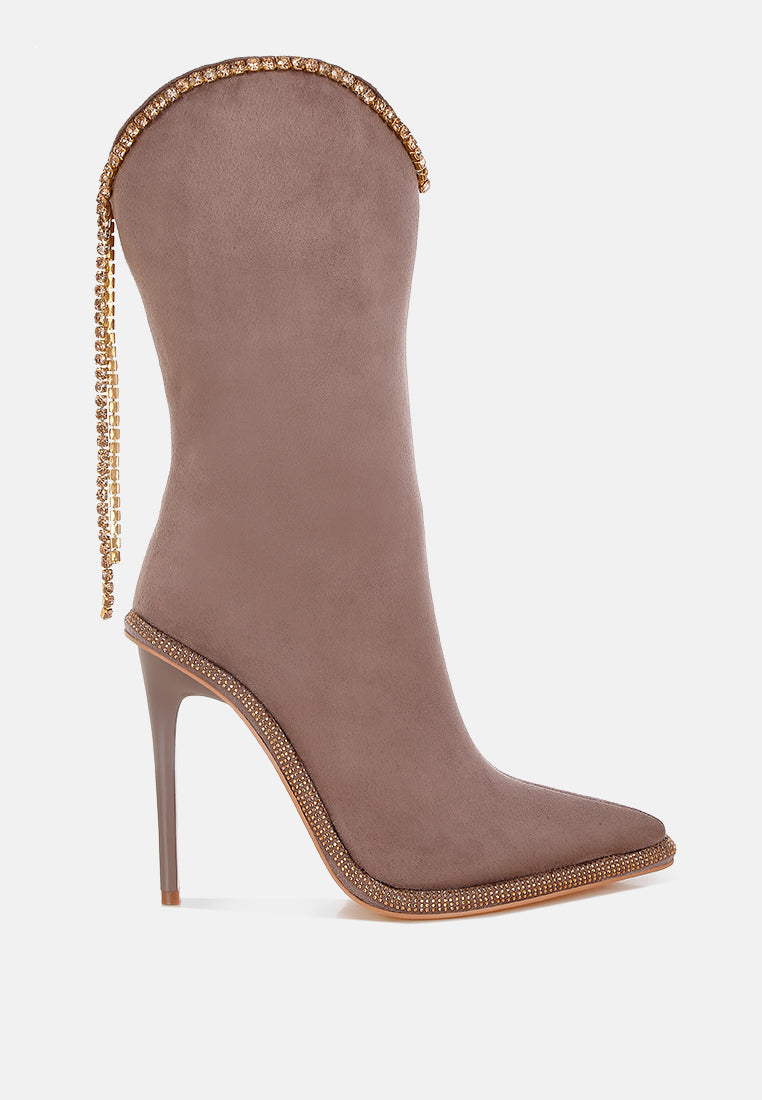 Ashipa Diamante Chain Detail Calf Boots