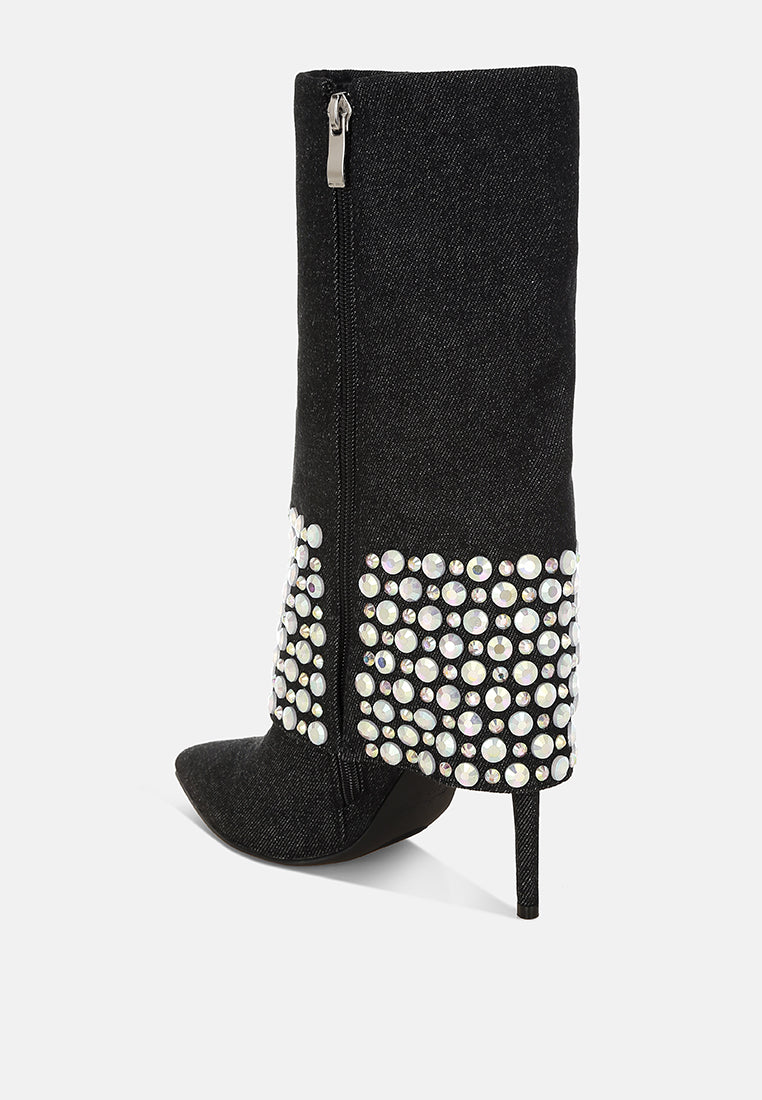 BASSO Party Diamante Studded Stiletto Boots-2