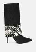 BASSO Party Diamante Studded Stiletto Boots-0