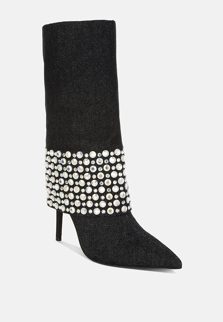 BASSO Party Diamante Studded Stiletto Boots-1