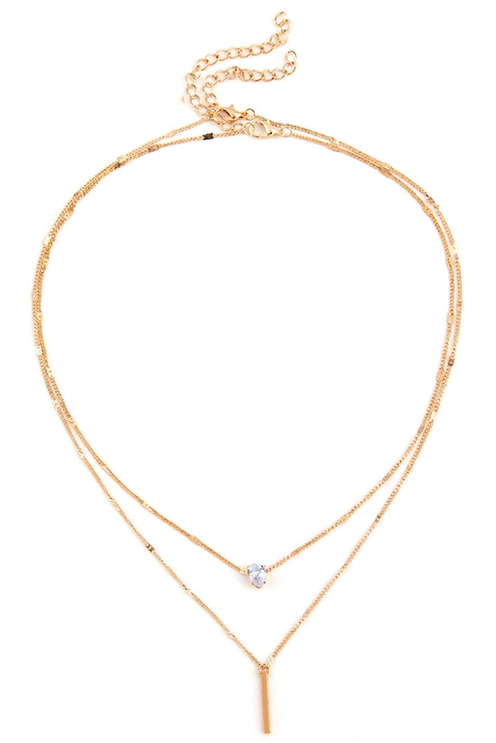 Gold Layered Rhinestone Pendant Necklace-1
