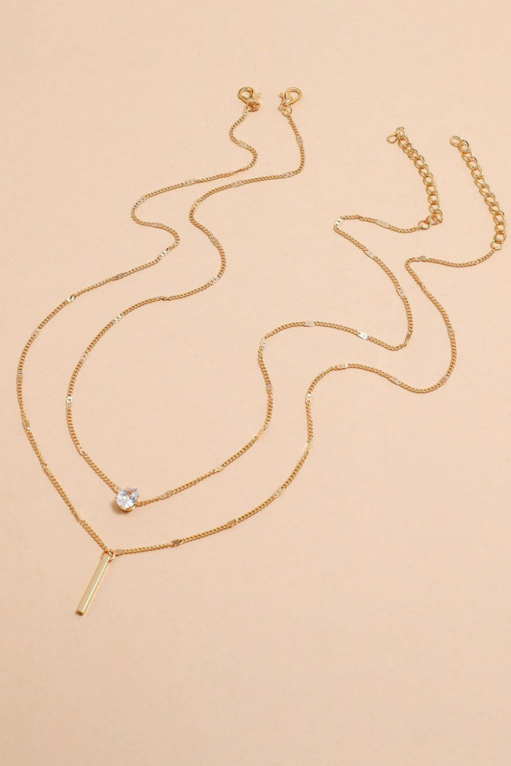 Gold Layered Rhinestone Pendant Necklace-2