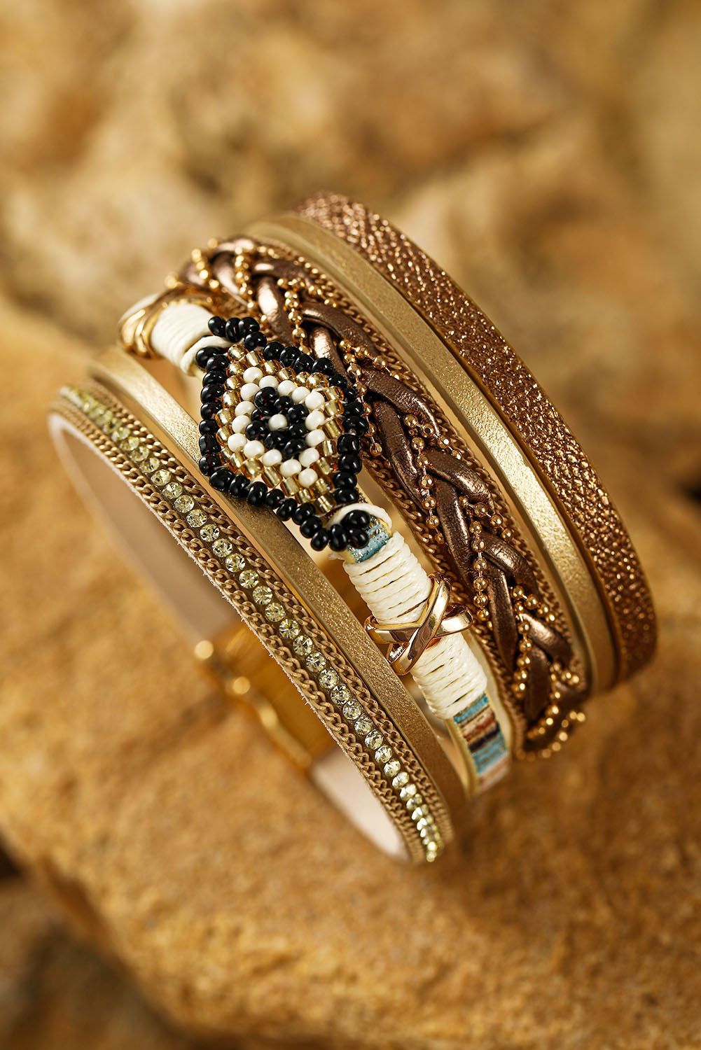Multicolor Rhinestone Beaded Magnetic Buckle Bracelet-0