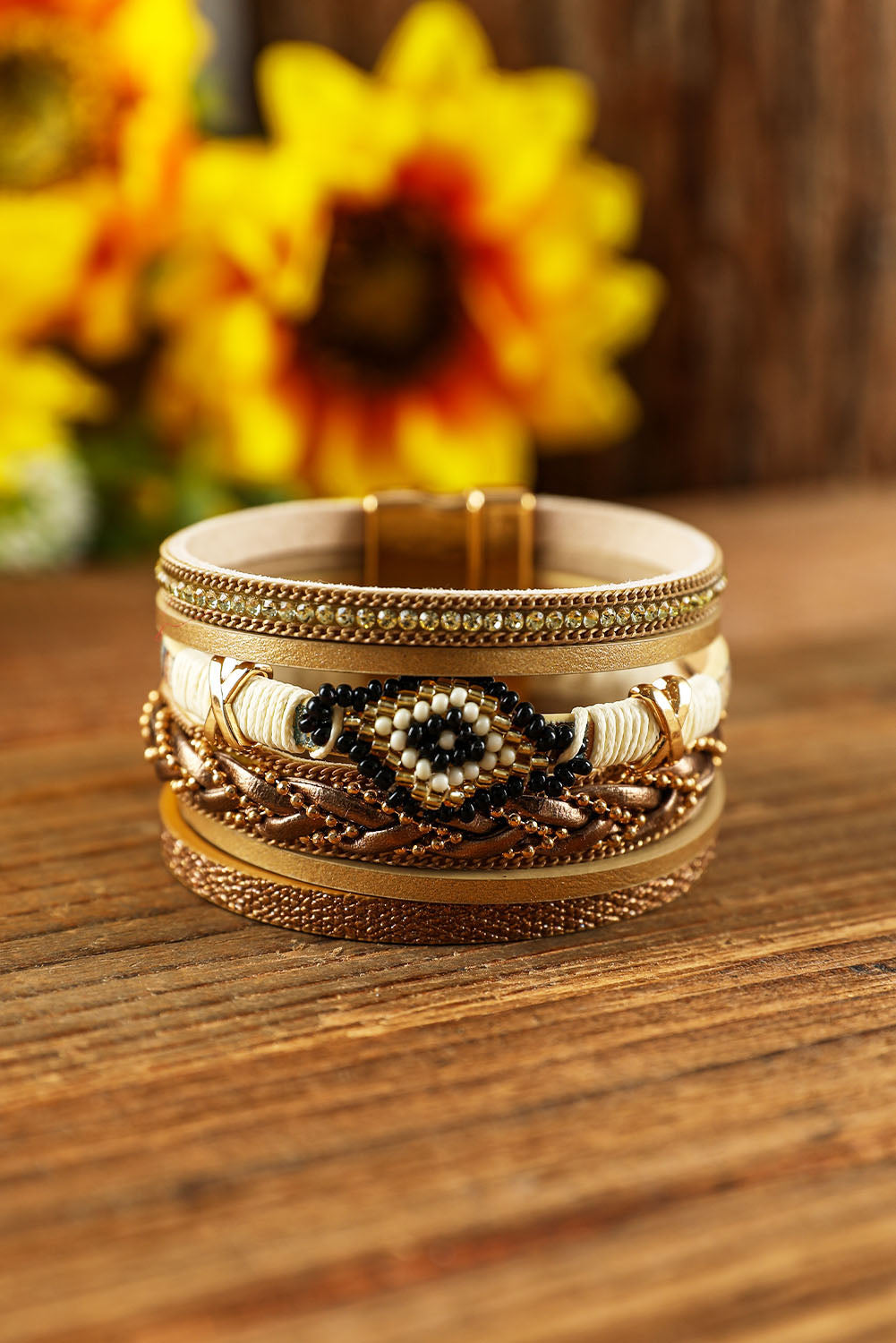Multicolor Rhinestone Beaded Magnetic Buckle Bracelet-2