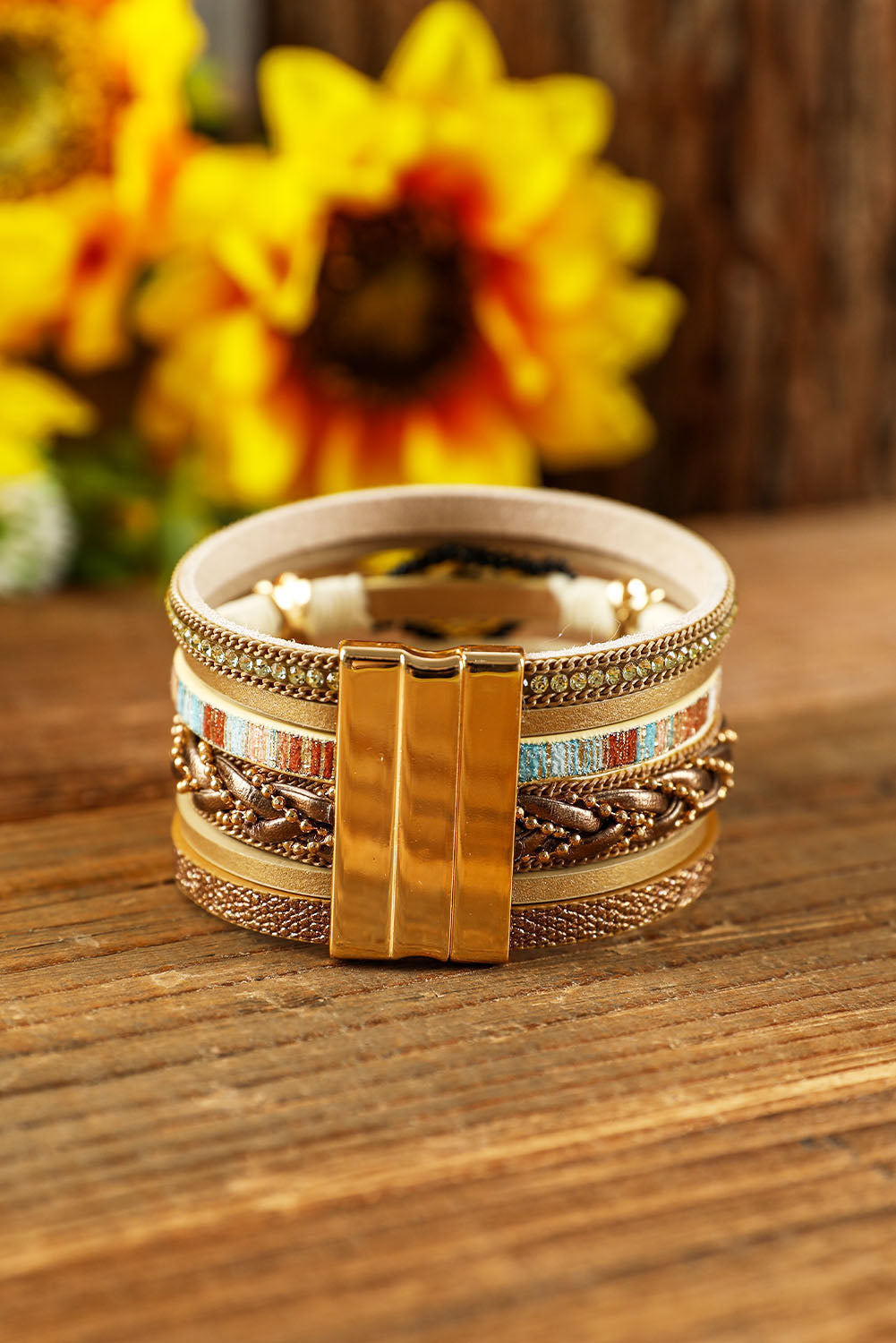 Multicolor Rhinestone Beaded Magnetic Buckle Bracelet-3